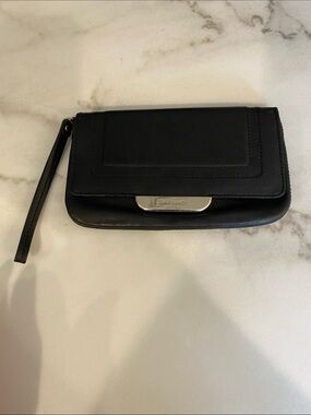kate spade Black Leather Wristlet Clutch with Polished Hardware